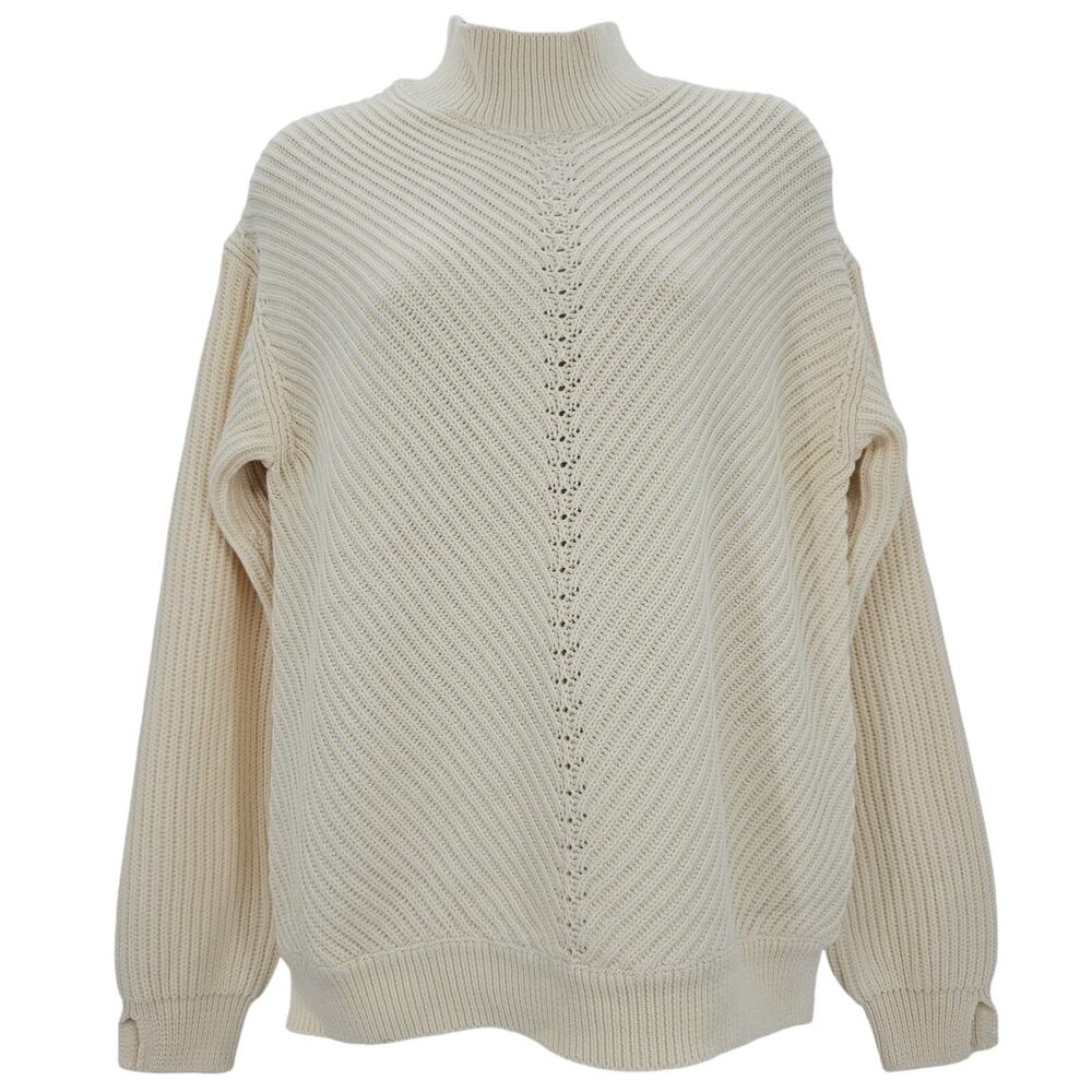 Marine Layer Womans size S Skylar Mockneck Sweater Ivory Chevron Mock Neck NEW